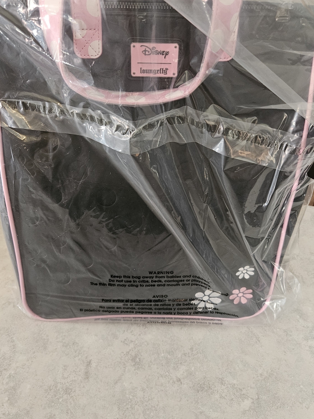 Loungefly Black and Pink Disney Floral Tote